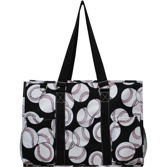 NGIL Baseball Print Large Utility Tote Bag With Multiple Pockets & Double Handle - Picture 1 of 3